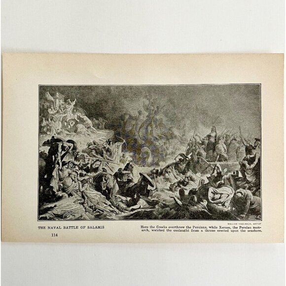 1935 Xerxes Naval Battle of Salamis Greeks Persians Religious Art Print DWN10D - Picture 2 of 2